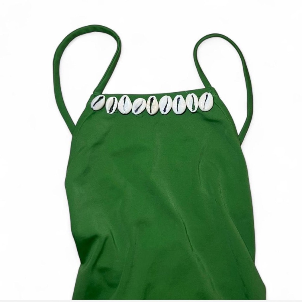 Resort Green One-Piece backless Swimsuit shell detail